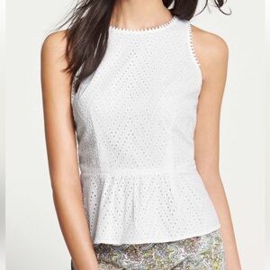 Ann Taylor Cream Eyelet Peplum Blouse